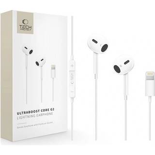 Tech-Protect Ultraboost Core G2 Lightning-høretelefoner med ledning - hvid