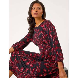 Roman Roman Red Floral Print A-Line Midi Dress - EU 46 (UK 18)