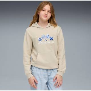 PUMA Olympique de Marseille FtblCulture Hoodie Youth, Clothing, Desert Dust/Vivid Blue, 11-12Y
