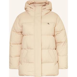 Logo Belt Hooded Puffer Jacket - Brown - S