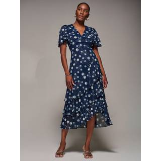 Jolie Moi Jolie Moi Blue Ruffle Hem Mesh Midaxi Dress - EU 46 (UK 18)