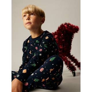 Vismas Kids Pyjamassæt, Navy Blazer Xmas AOP, 134 cm