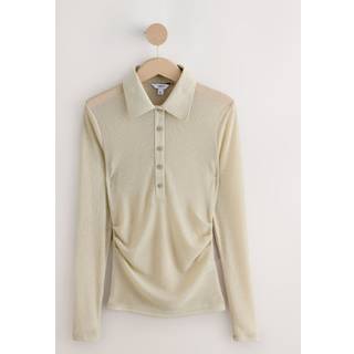 Next Champagne Gold Sparkle Long Sleeve Polo Top