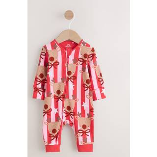 Next Pink Baby Christmas Reindeer Stripe Sleepsuit (0mths-3yrs)