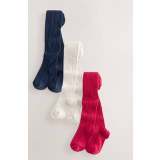 Next Red Cream and Navy Blue Regular Length Cotton Rich Cable Tights 3 Pack
