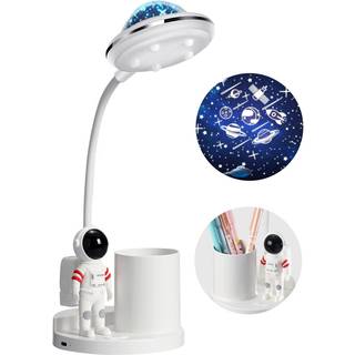 Astronaut-skrivebordslampe med stjerneprojektion til børn med penneholderlampe
