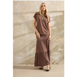 Lts Tall Chocolate Brown Textured Tiered Maxi Skirt Size 12