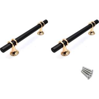 Susenya-lådan drar svarta 2-pack draghandtag för byrålådor 3,8 """" Hålcentra (c till c) t handtag dra zinklegering med skruvar svart guld