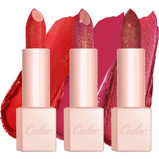 Oulac Moisture Red Lipstick St 3 STK - Infinity High Shine Finish Hydraterende vegansk lbestift tilsat Damask Rose Oil for heldags komfort Glut