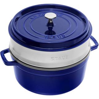 Staub La Cocotte Cocotte Med dampindsats 26 cm / 5,25 l, Rund, Mørk-Blå, Støbejern