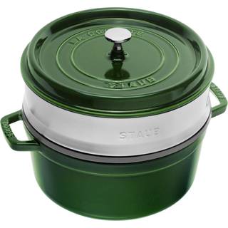 Staub La Cocotte Cocotte Med dampindsats 26 cm / 5,25 l, Rund, Basilikum-Grøn, Støbejern