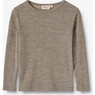 Wheat Alfie Langærmet Uld-silke-T-shirt Khaki Melange  Khaki Melange 104 cm Wool Brun  104 cm  unisex