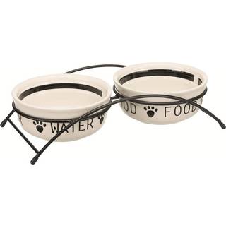 Trixie Food/Water bowl set ceramic/metal 2 × 1.6 l/ø 20 cm/41 × 10 × 20 cm white/black