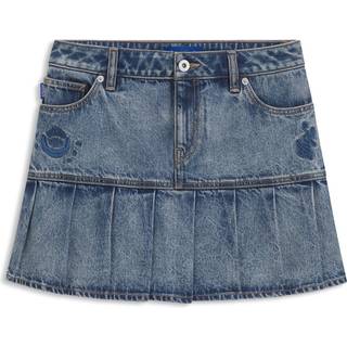 Halvplisseret mininederdel i blå, kraftig denim