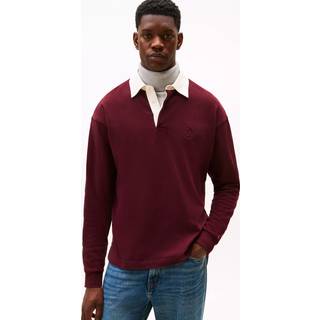 Peached Crest Solid Rugby Polo, Deep Burgundy, M