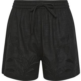 Lts Tall Black Cotton Embroidered Hemline Shorts 12 Lts | Tall Women's Linen And Cotton Shorts