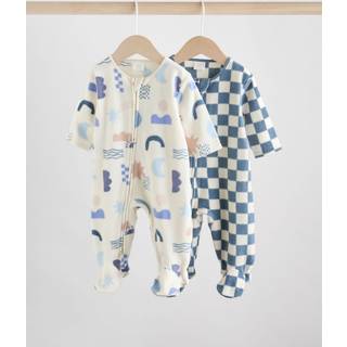 Next Blue Baby Micro Fleece Two Way Zip Sleepsuits 2 Pack
