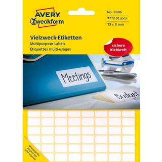 Avery etiketter 13x8mm 3306, runde hjørner, hvid