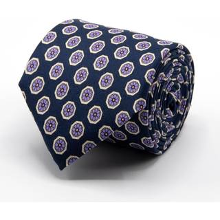 Seidenkrawatte mit graf. Blüten-Muster Dunkelblau