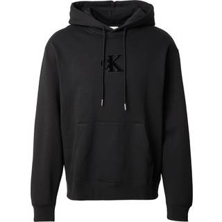 Fleece Monogram Logo Patch Relaxed Hoodie - Black - XS