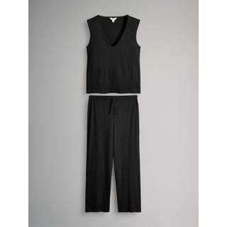 The Set The Set Black Textured V-Neck T-Shirt and Trousers Co-ord