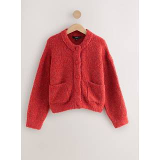 Next Red Boucle Pocket Crew Neck Cardigan With Wool