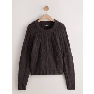 Next Chocolate Brown Wool Blend Cable Knit Crew Neck Jumper