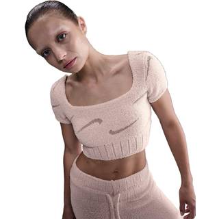 Maskinstrikket Nike Phoenix Cozy Bouclé-overdel med kort snit og korte ærmer til kvinder - Pink - M (EU 40-42)