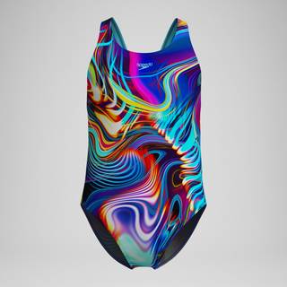 Girls' Digital Printed Powerback Swimsuit Blue/Purple - Black