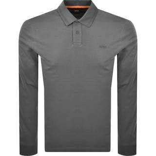 BOSS Interlock Long Sleeved Polo T Shirt Grey
