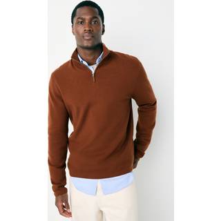 Next Rust Brown Regular Fit Premium Mid Weight Zip Neck Jumper - small