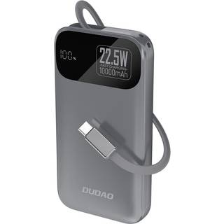 Dudao K31 10000 mAh 22,5W PD Powerbank med indbygget USB-C-kabel - Grå