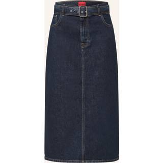 Midi-nederdel i denim med bæltespænde