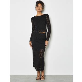 Apricot Apricot Black Leaf Corded Lace Long Sleeve Top