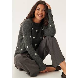 Doffy Intarsia Striktrøje, Dark Grey Melange, L