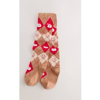 Next Neutral/Red Santa Argyle Cotton Rich Christmas Tights