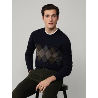 Hackett Hackett Blå Merinould Argyle-trøje med rund hals