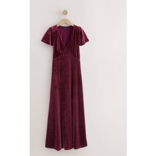 Next Berry Red Bridesmaid Velvet Flutter Sleeve Maxi Dress - EU 34 (UK 6)