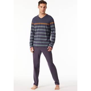 Schiesser Herren Pyjama grau Jersey-Baumwolle Gestreift