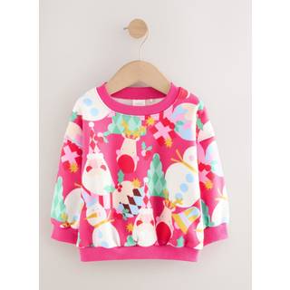 Next Bright Pink Christmas Print Crew Neck Sweatshirt (3mths-7yrs)