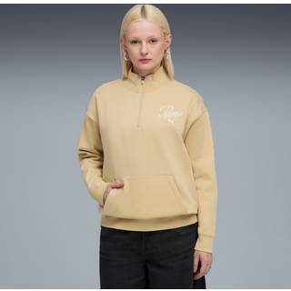 PUMA Essentials Script Relaxed High-Neck Half-Zip Crew Sweatshirt Women, Clothing, Pebble Path, XS