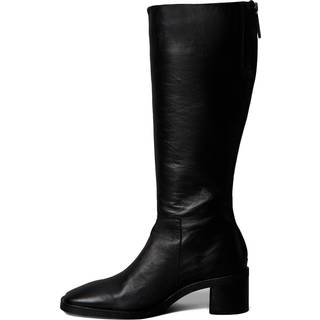 Leather Square Toe Zip Knee Boots - Black - EU 36