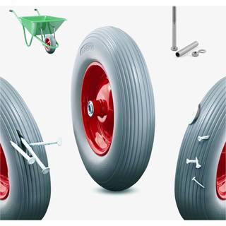 Arebos® PU trillebørhjul med aksel punkteringssikkert af PU massivgummi Ø 390mm