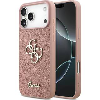 iPhone 17 Pro Max Guess Fixed Glitter 4G Metal Logo Cover - Pink