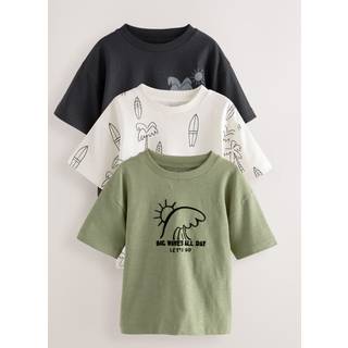Next Mono/Khaki green Short Sleeve T-Shirts 3 Pack (3mths-7yrs)