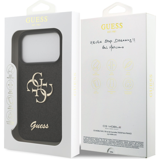 iPhone 17 Pro Guess Fixed Glitter 4G Metal Logo Cover - Sort