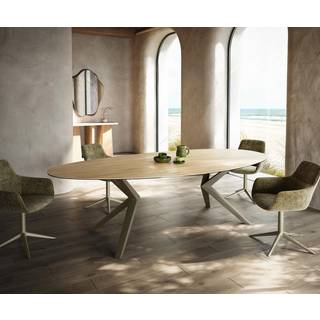 Esstisch Edge Oval 280x130 Keramik Laminam® Sabbia Eichefarbig Zenthara kantig Metall Effektfinish Titan