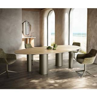Esstisch Edge Oval 280x130 Keramik Laminam® Sabbia Eichefarbig Pilier Metall Effektfinish Titan