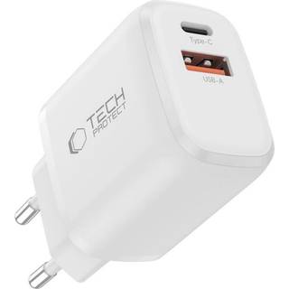 Tech-Protect NCA30 Dual-Port PD 30W/QC3.0-oplader med USB-C-kabel - hvid