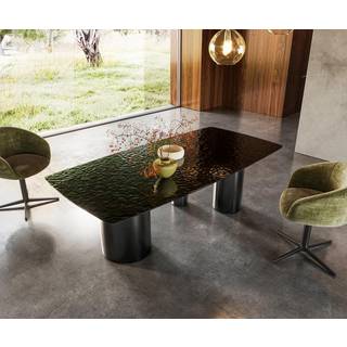 Esstisch Edge Boot 200x100 Reliefglas Rauchschwarz 3D-Design Troa Edelstahl Graphit - Schwarz 3D-Design